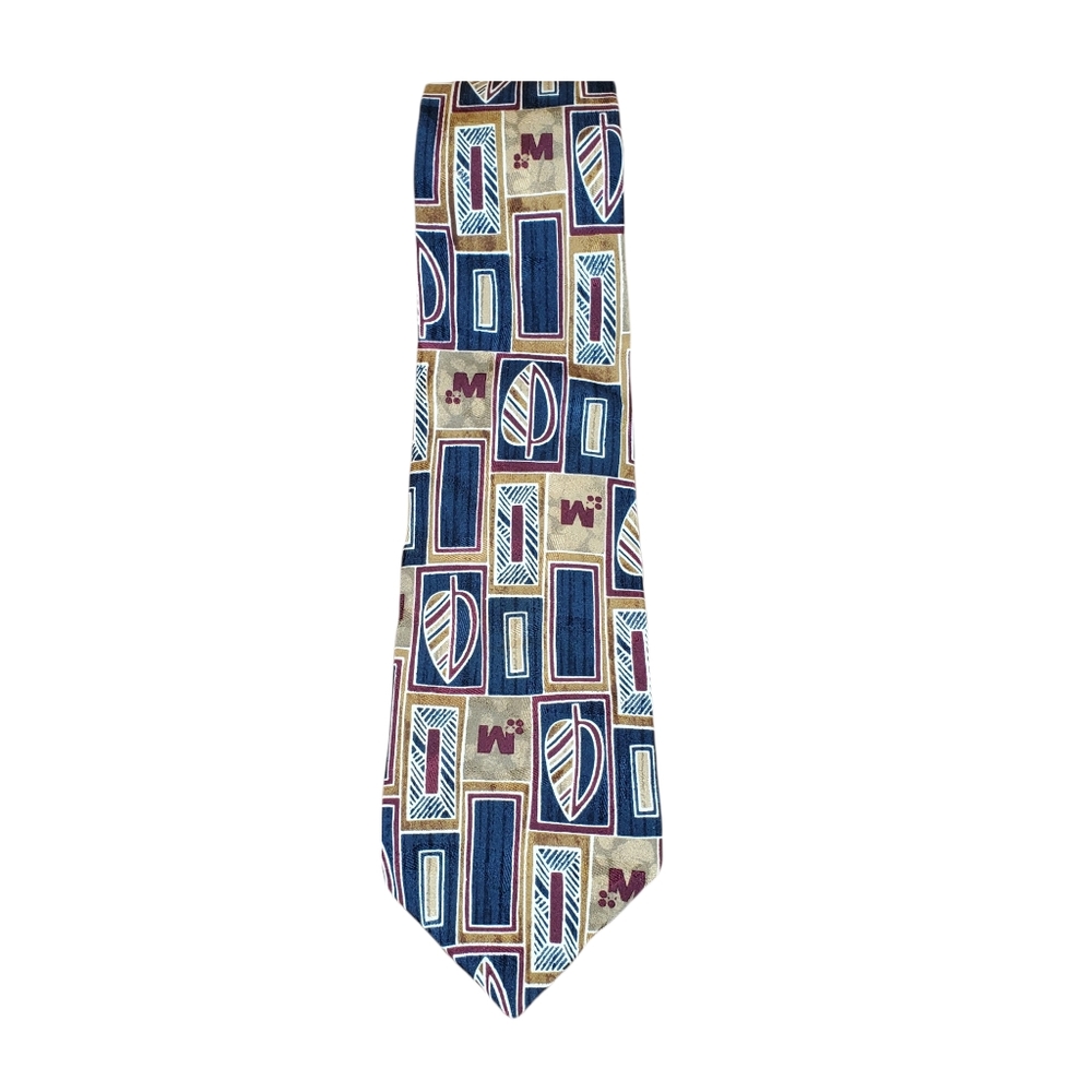 Rohde Royce Mens Silk Tie Art Deco Maroon  Beige